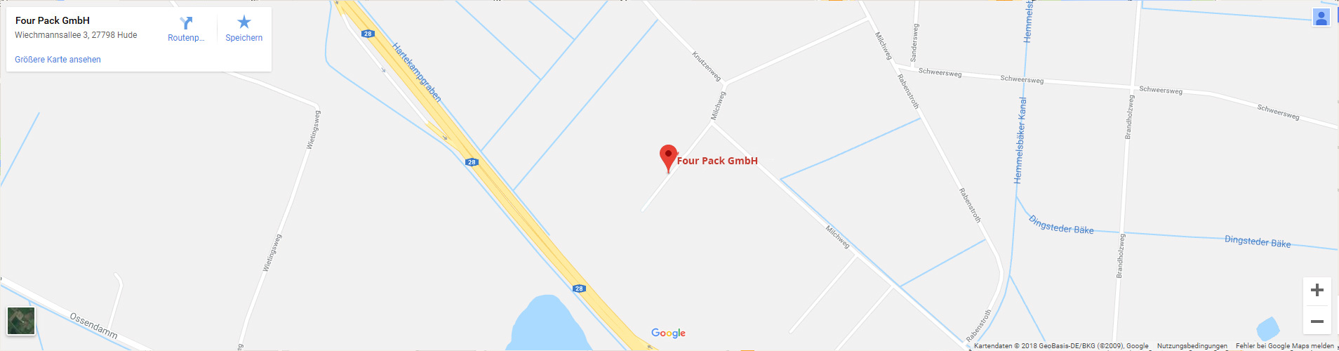 Bild einer Karte mit dem Anfahrtsweg zur Four Pack GmbH